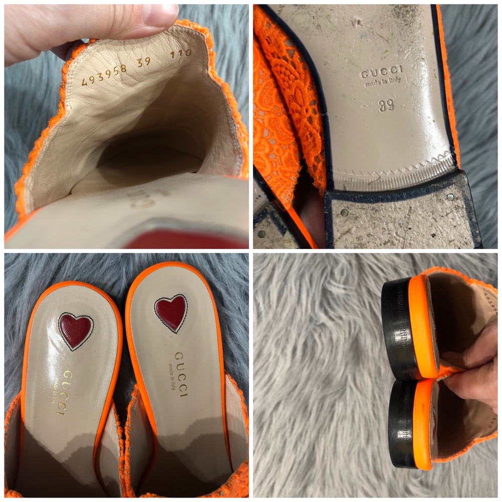 Gucci Orange Lace Horsebit Mules - Picture 8 of 8